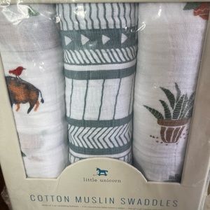 LITTLE UNICORN SWADDLES SET OF 3 NEW Bison Plant Grey